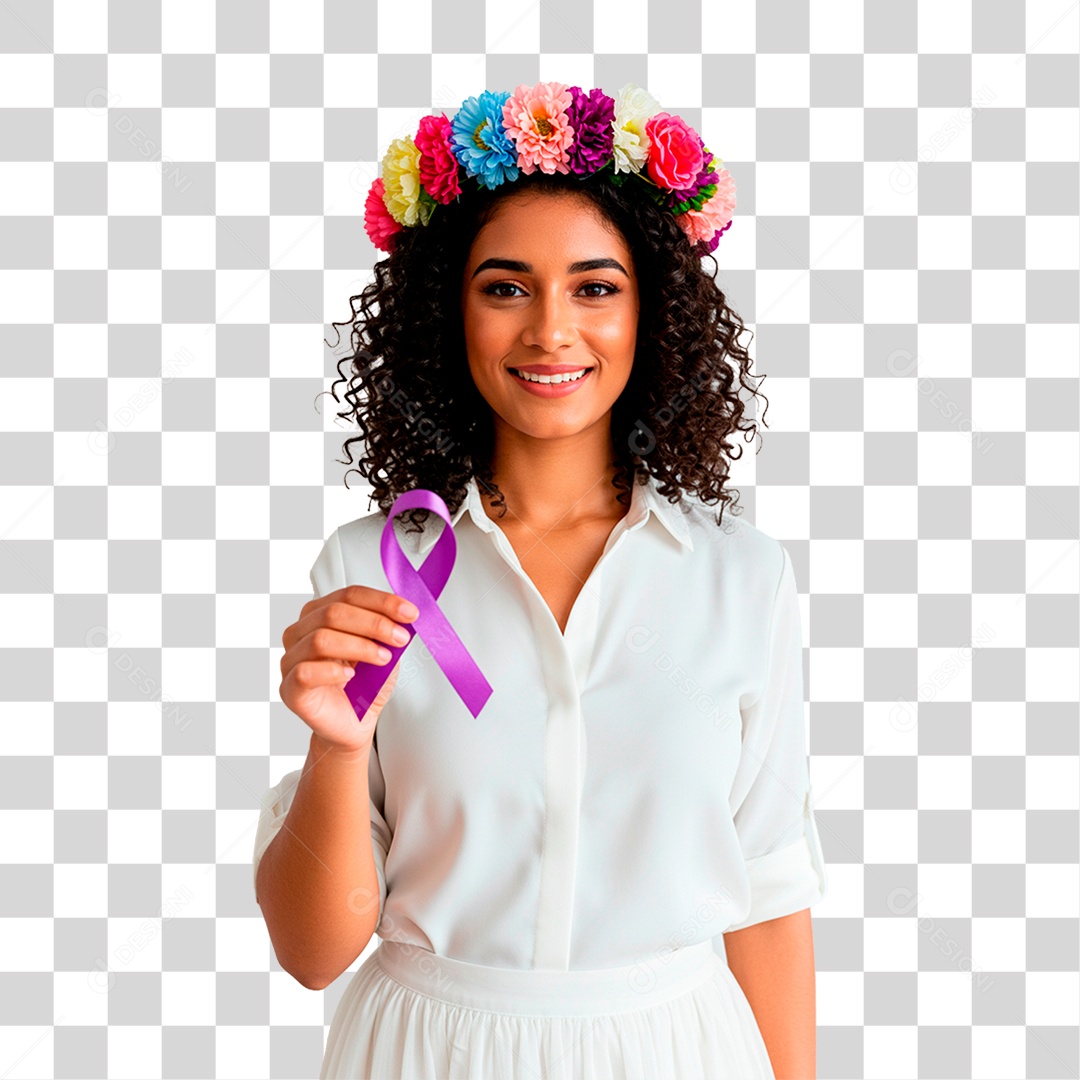 Mulher com Fita Roxa PNG Transparente