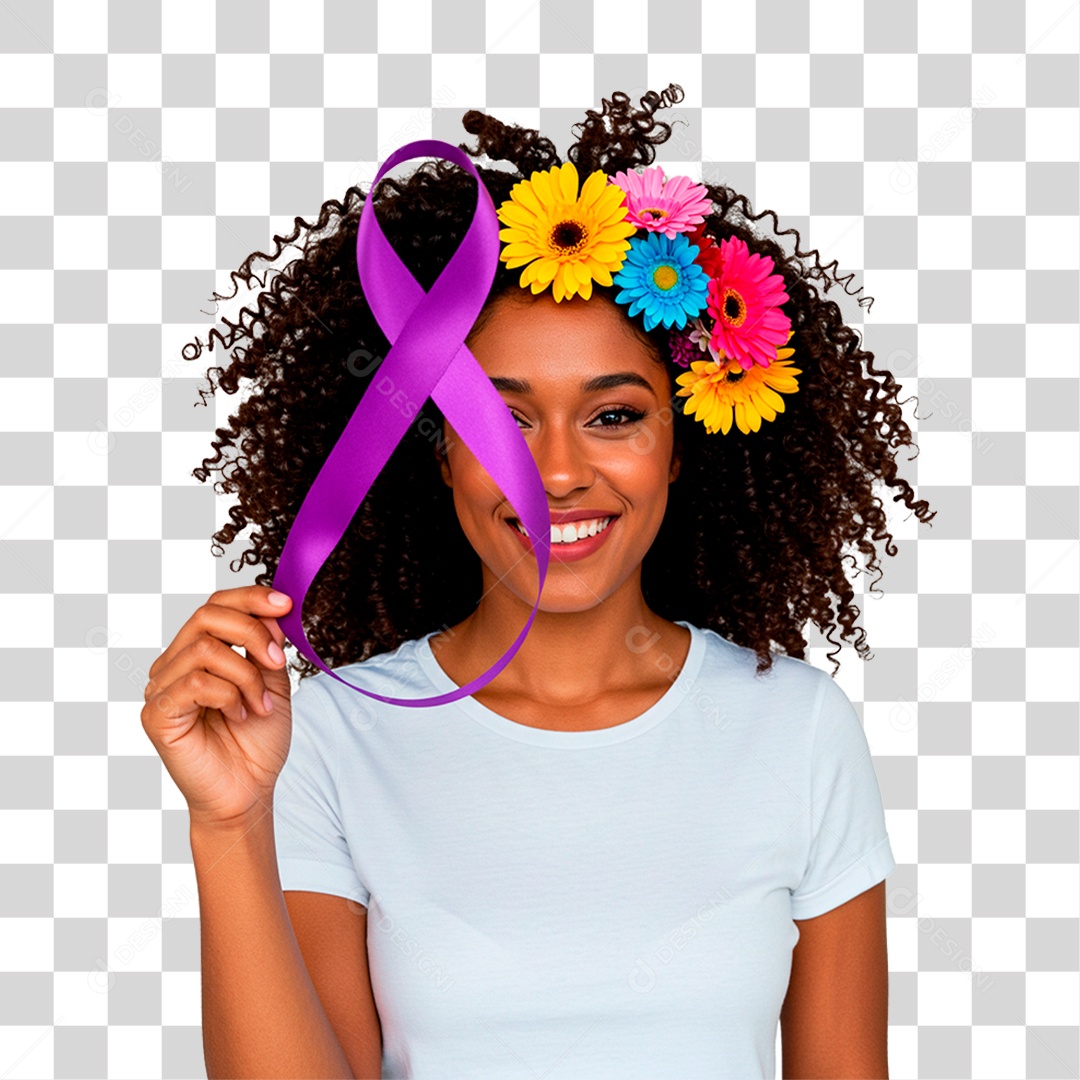 Mulher com Fita Roxa PNG Transparente