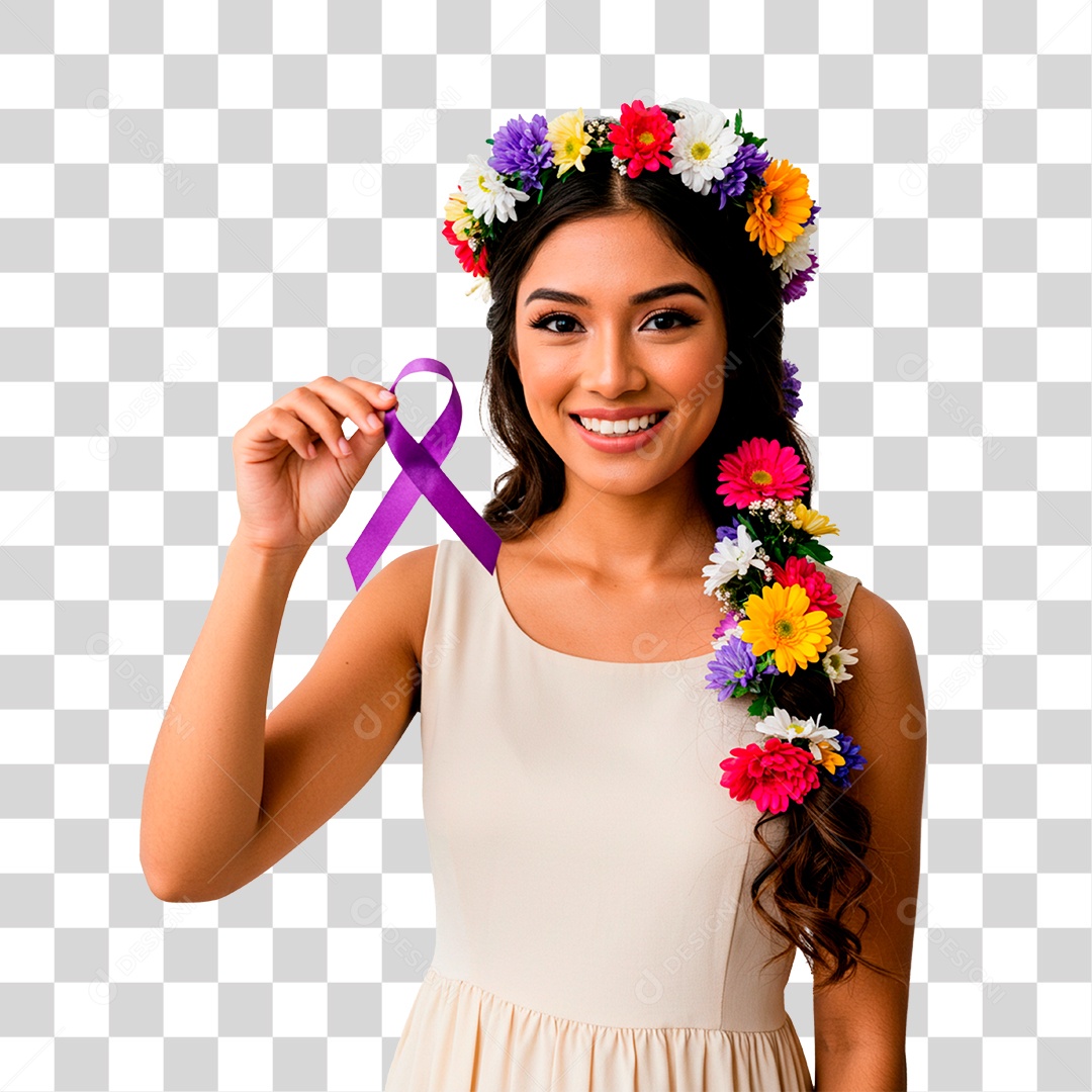 Mulher com Fita Roxa PNG Transparente