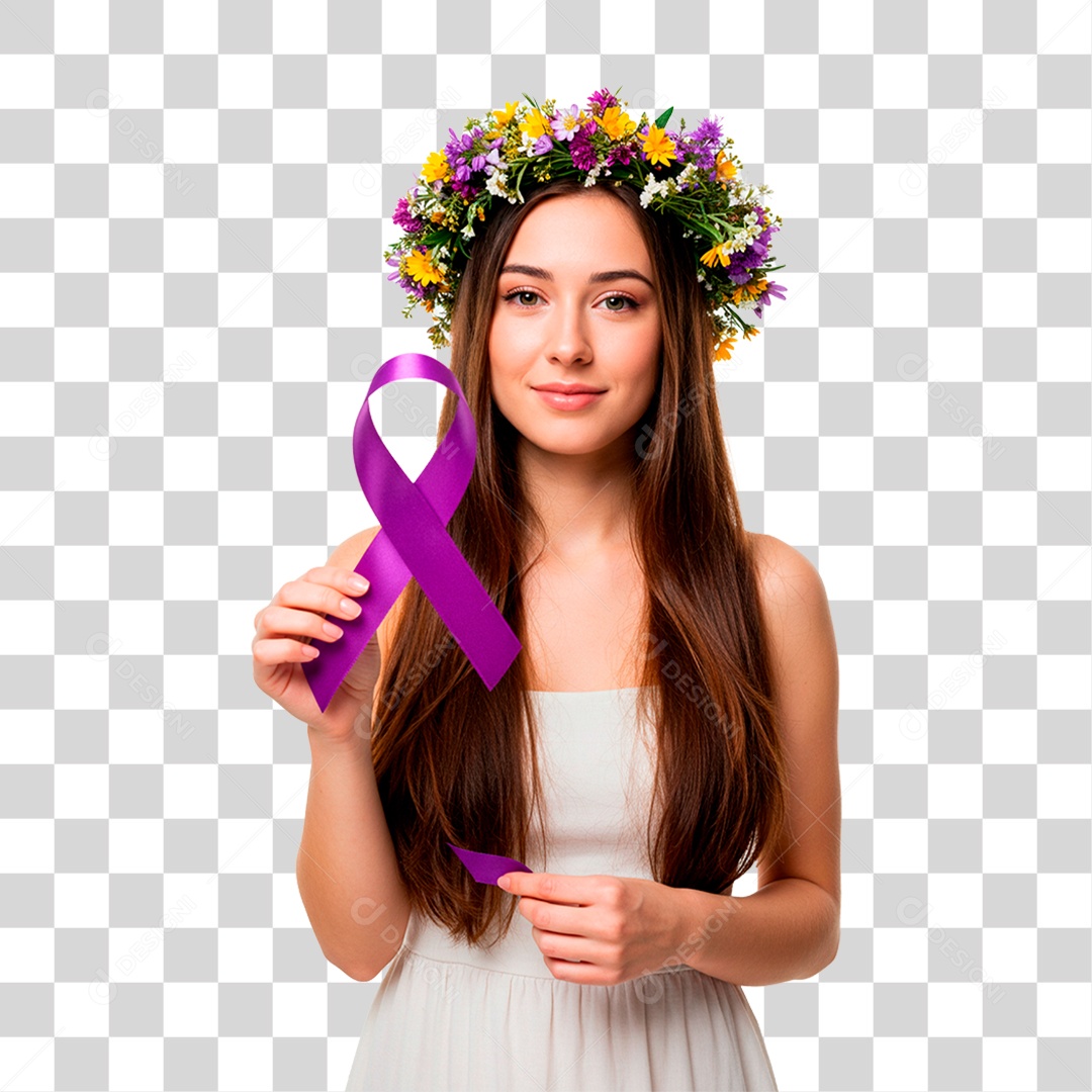 Mulher com Fita Roxa PNG Transparente