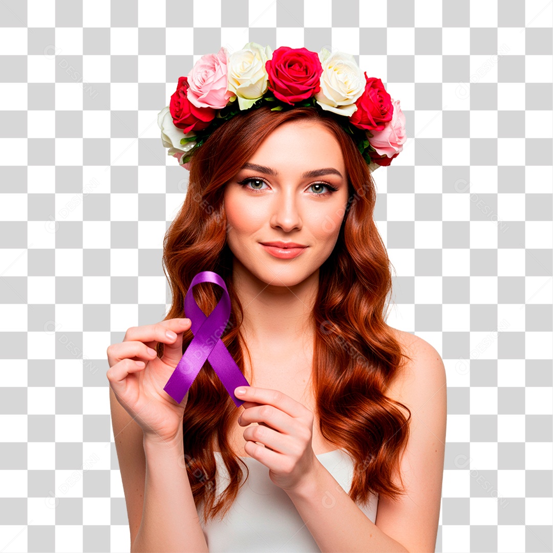 Mulher com Fita Roxa PNG Transparente