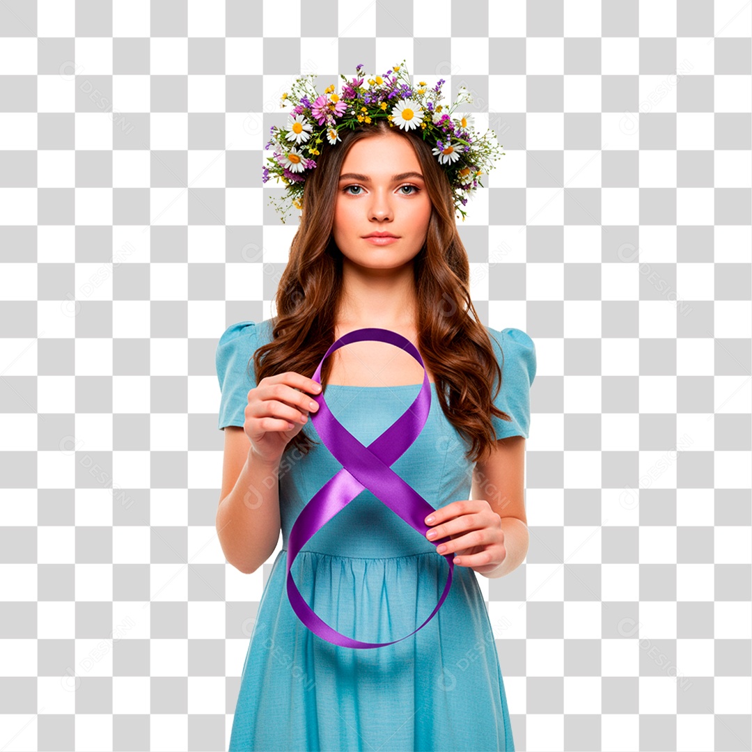 Mulher com Fita Roxa PNG Transparente