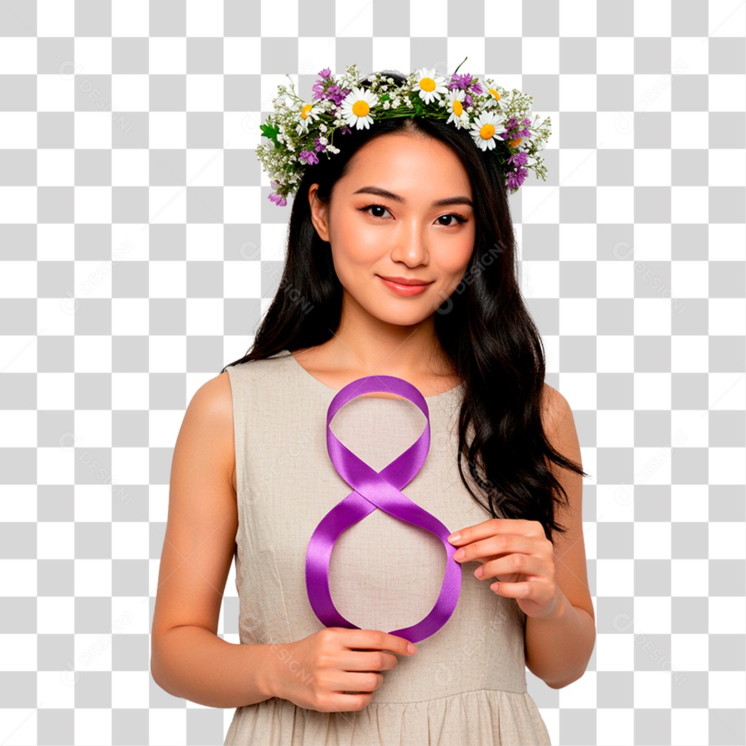 Mulher com Fita Roxa PNG Transparente