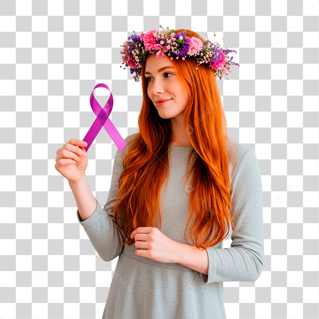 Mulher com Fita Roxa PNG Transparente