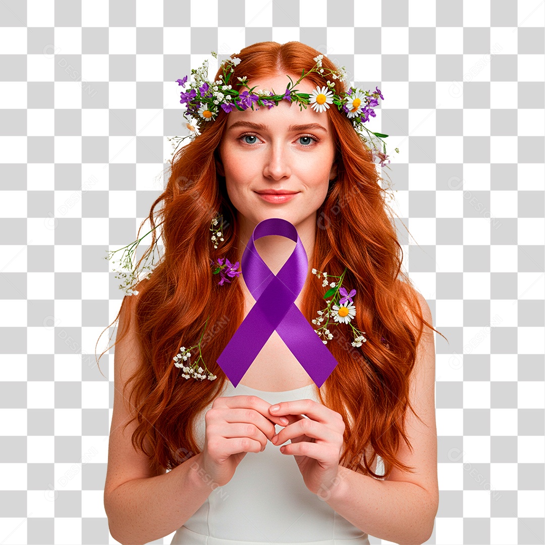 Mulher com Fita Roxa PNG Transparente