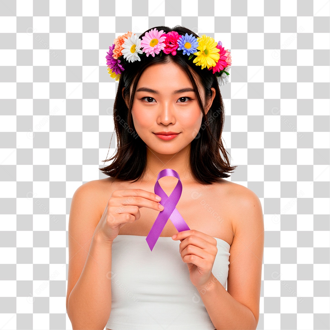 Mulher com Fita Roxa PNG Transparente