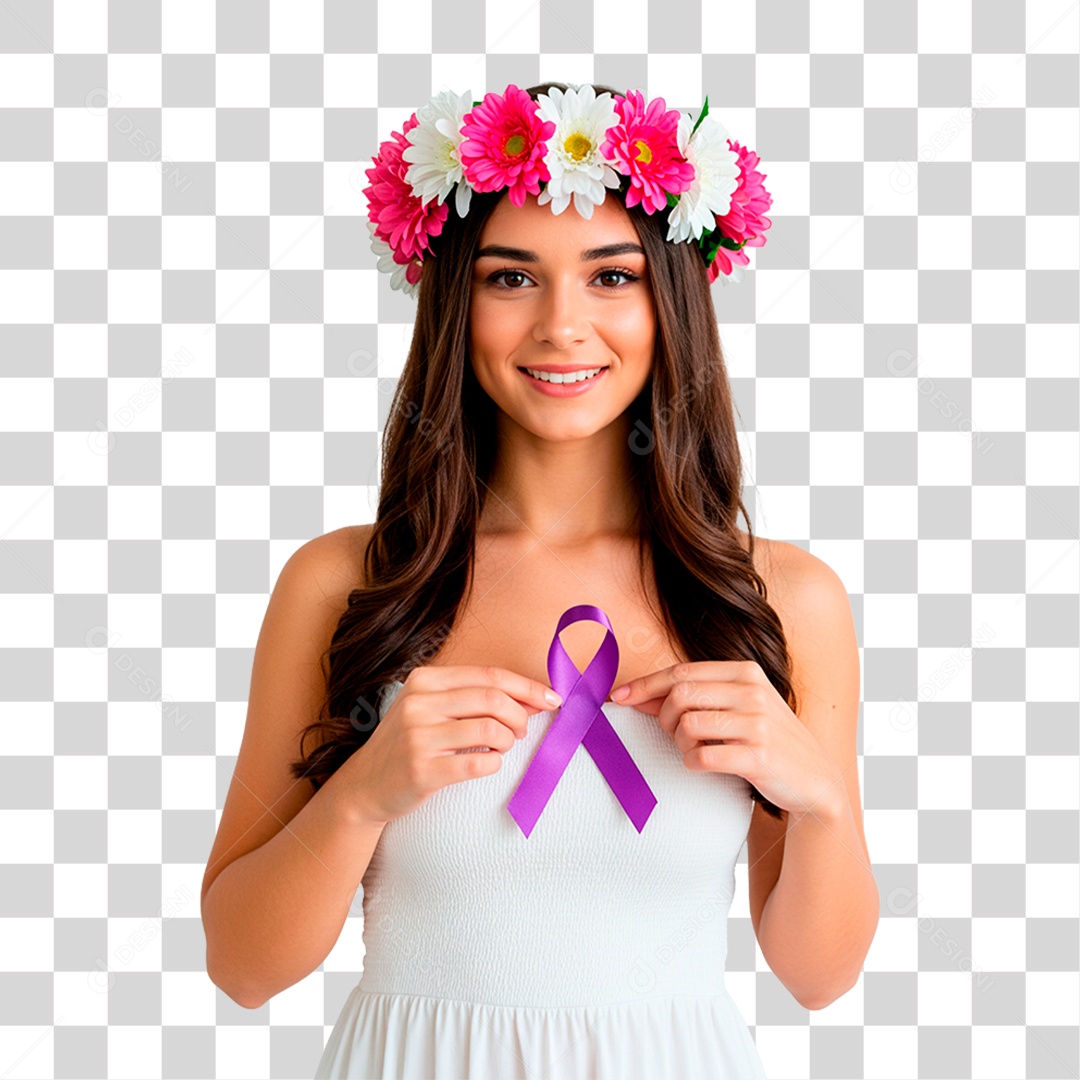 Mulher com Fita Roxa PNG Transparente