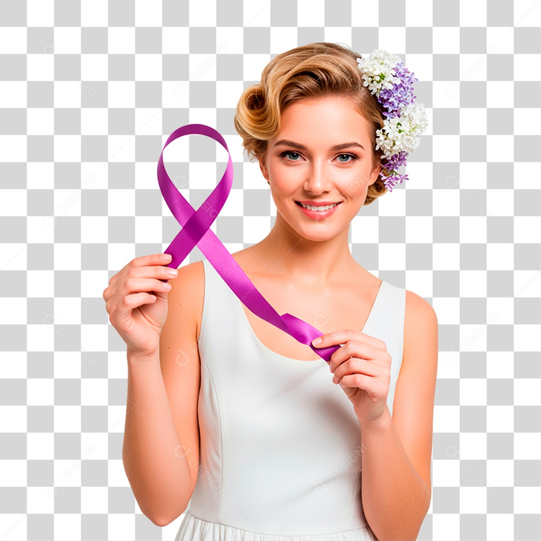 Mulher com Fita Roxa PNG Transparente