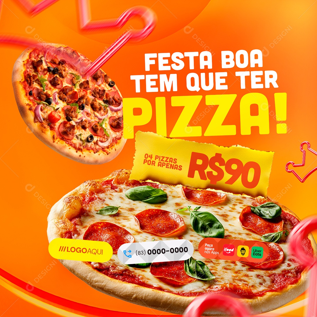 Pizzaria Festa Boa Tem Que Ter Pizza Social Media PSD Editável