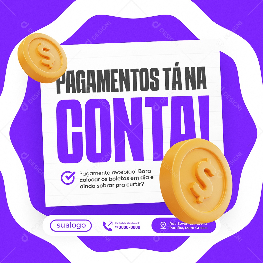 Prefeitura Pagamentos Tá Na Conta Social Media PSD Editável