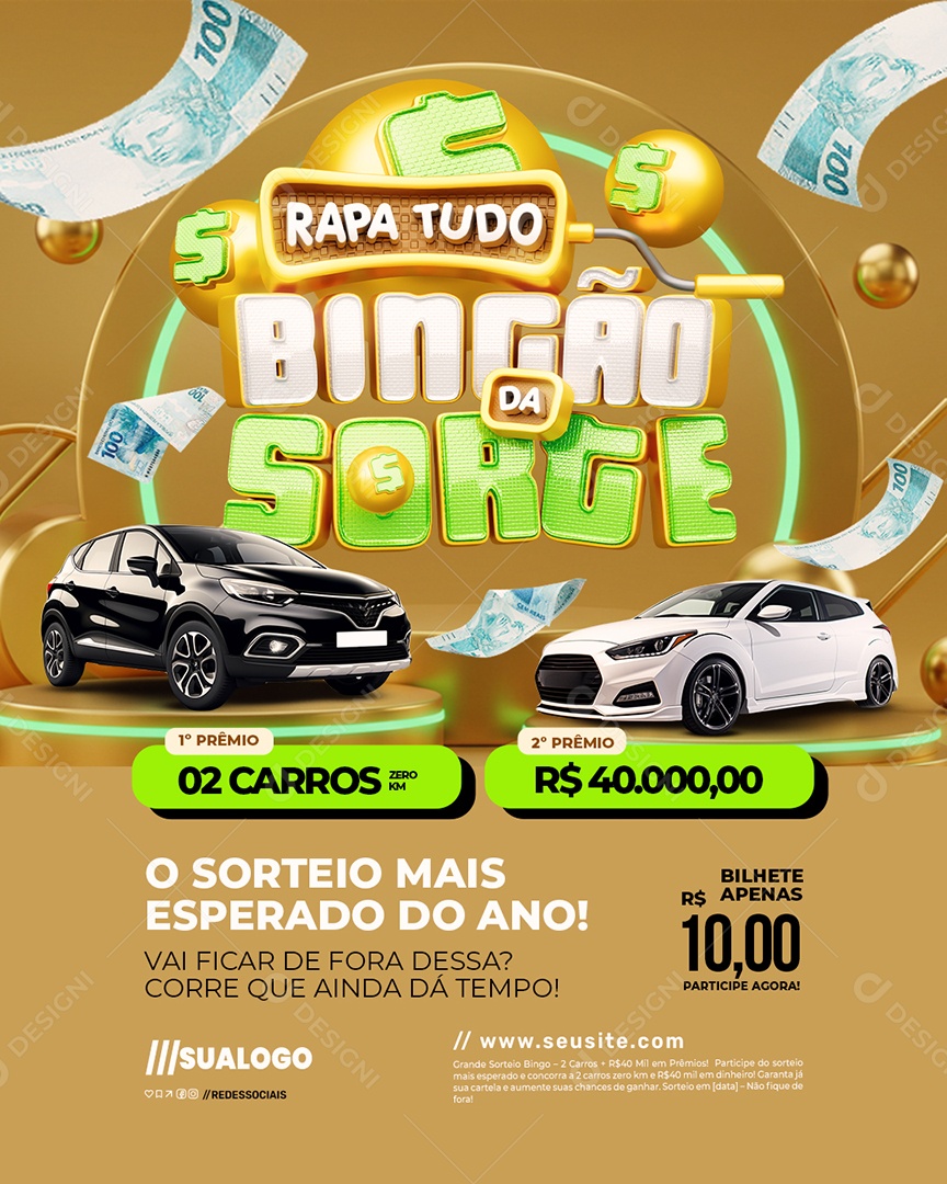 Rapa Tudo Bingão Da Sorte Concessionária O Sorteio Mais Esperado Social Media PSD Editável