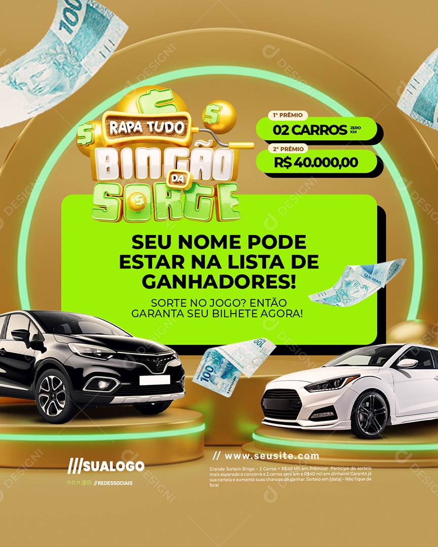 Rapa Tudo Bingão Da Sorte Concessionária Sorte no Jogo Social Media PSD Editável