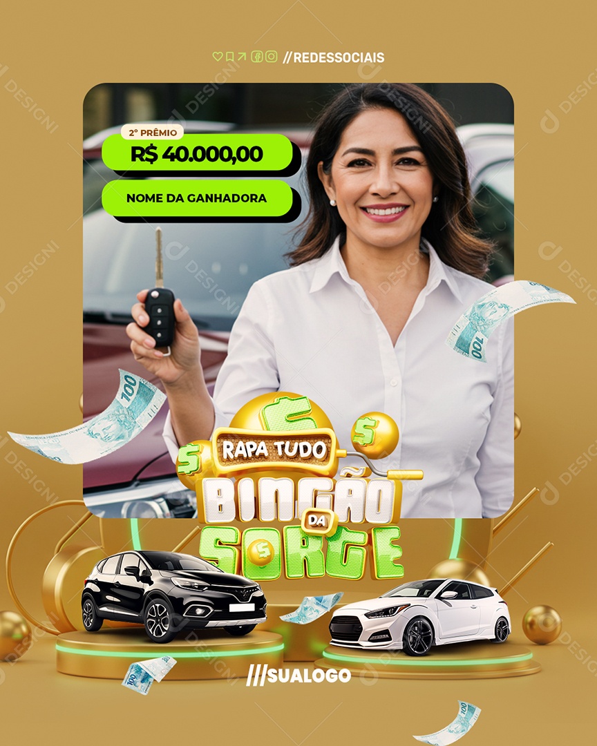 Rapa Tudo Bingão Da Sorte Concessionária Ganhadora Social Media PSD Editável