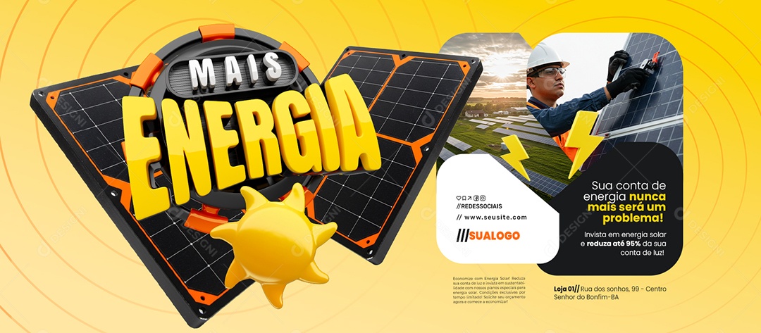 Banner Energia Solar Mais Energia Sua Conta de Energia Social Media PSD Editável