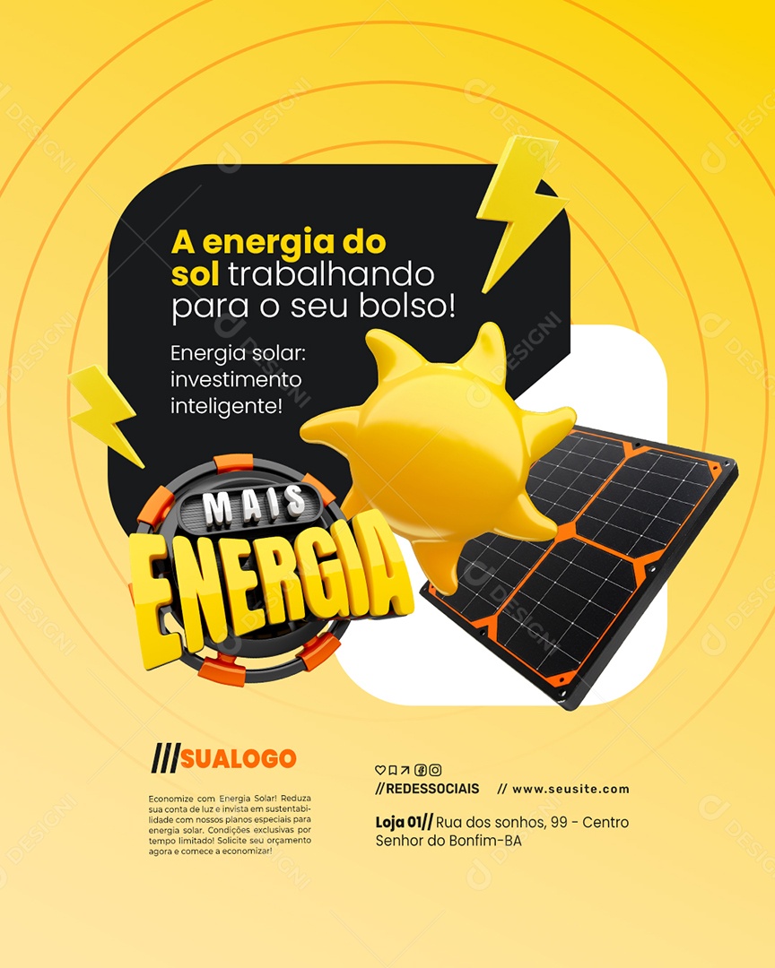 Energia Solar Mais Energia A Energia do Sol Trabalhando Social Media PSD Editável