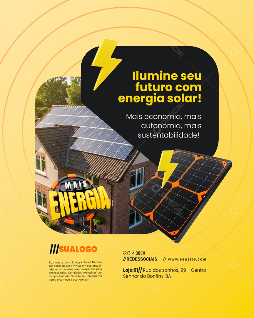 Energia Solar Mais Energia Ilumine seu Futuro Social Media PSD Editável