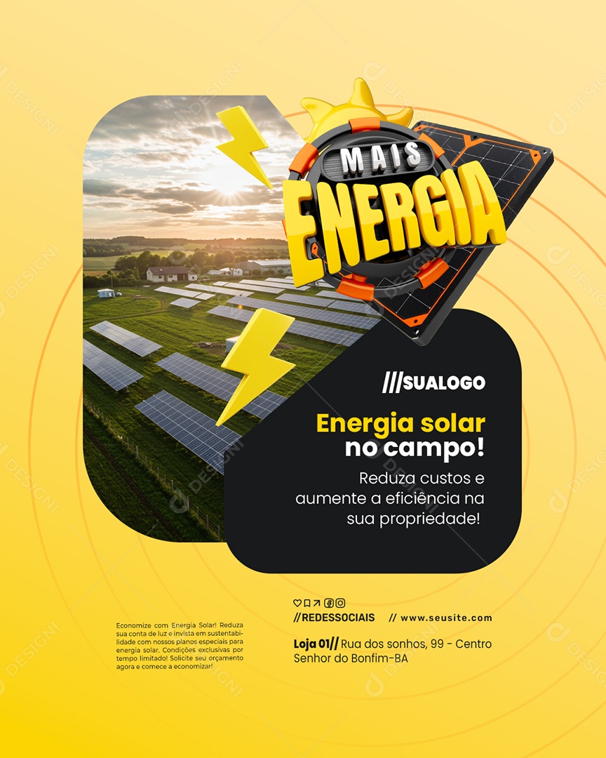 Energia Solar Mais Energia no Campo Social Media PSD Editável