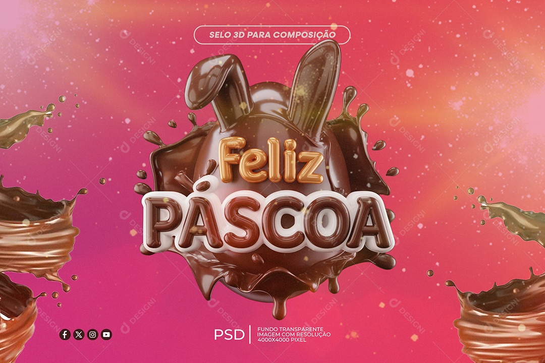 Selo 3D Feliz Páscoa Para Composição PSD
