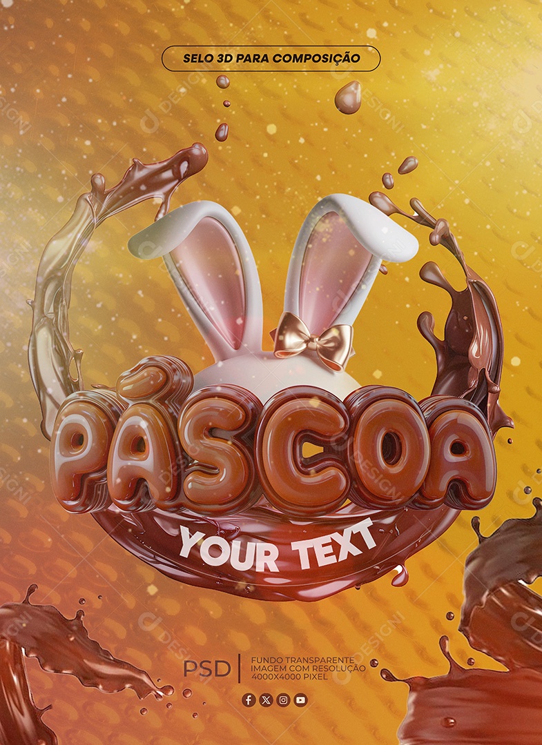 Selo 3D Páscoa Deliciosa Para Composição PSD