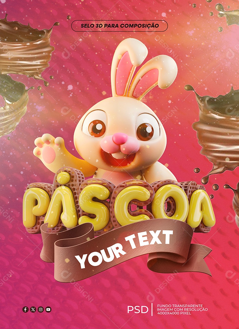 Selo 3D Personagem Páscoa Para Composição PSD