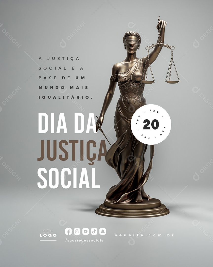 Dia da Justiça Social 20 de Fevereiro Um Mundo Mais Igualitário Social Media PSD Editável