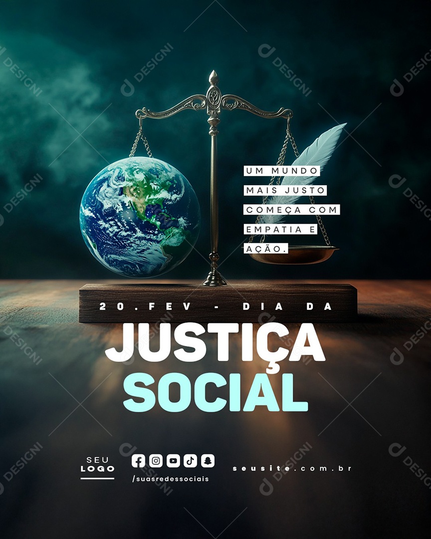 Dia da Justiça Social 20 de Fevereiro Um Mundo Mais Justo Social Media PSD Editável
