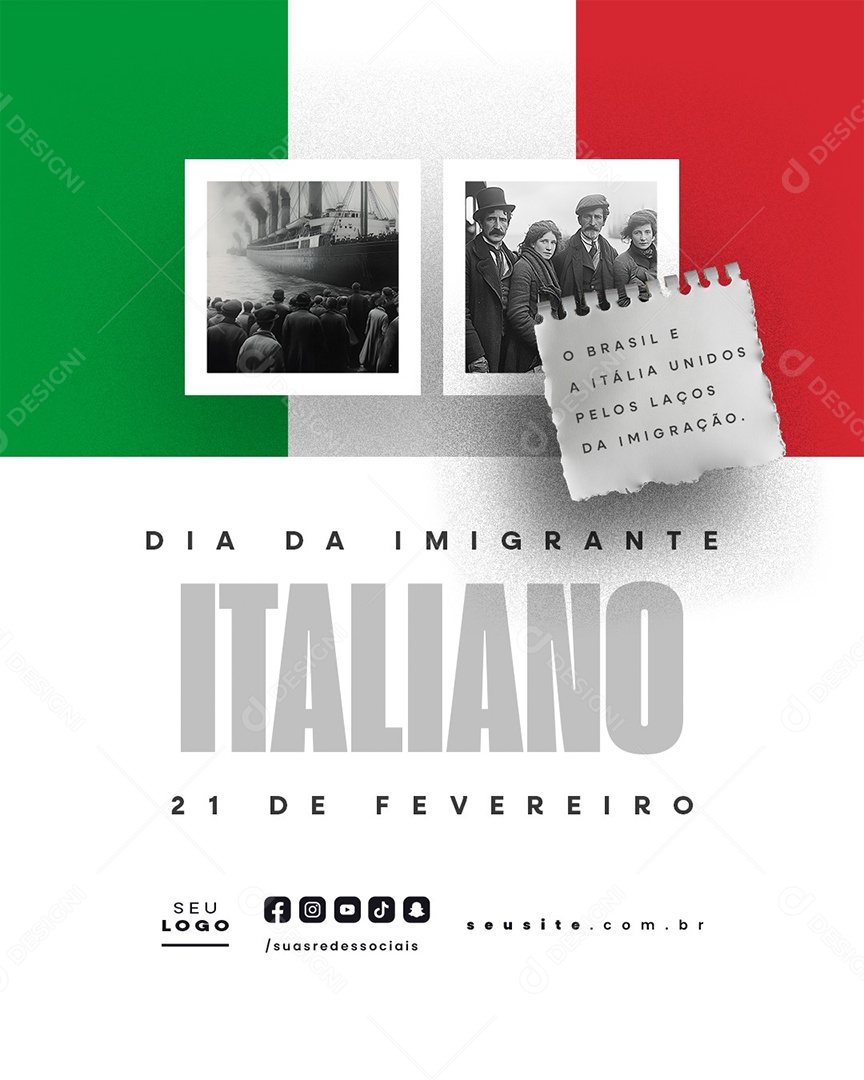 Dia do Imigrante Italiano 21 de Fevereiro Social Media PSD Editável