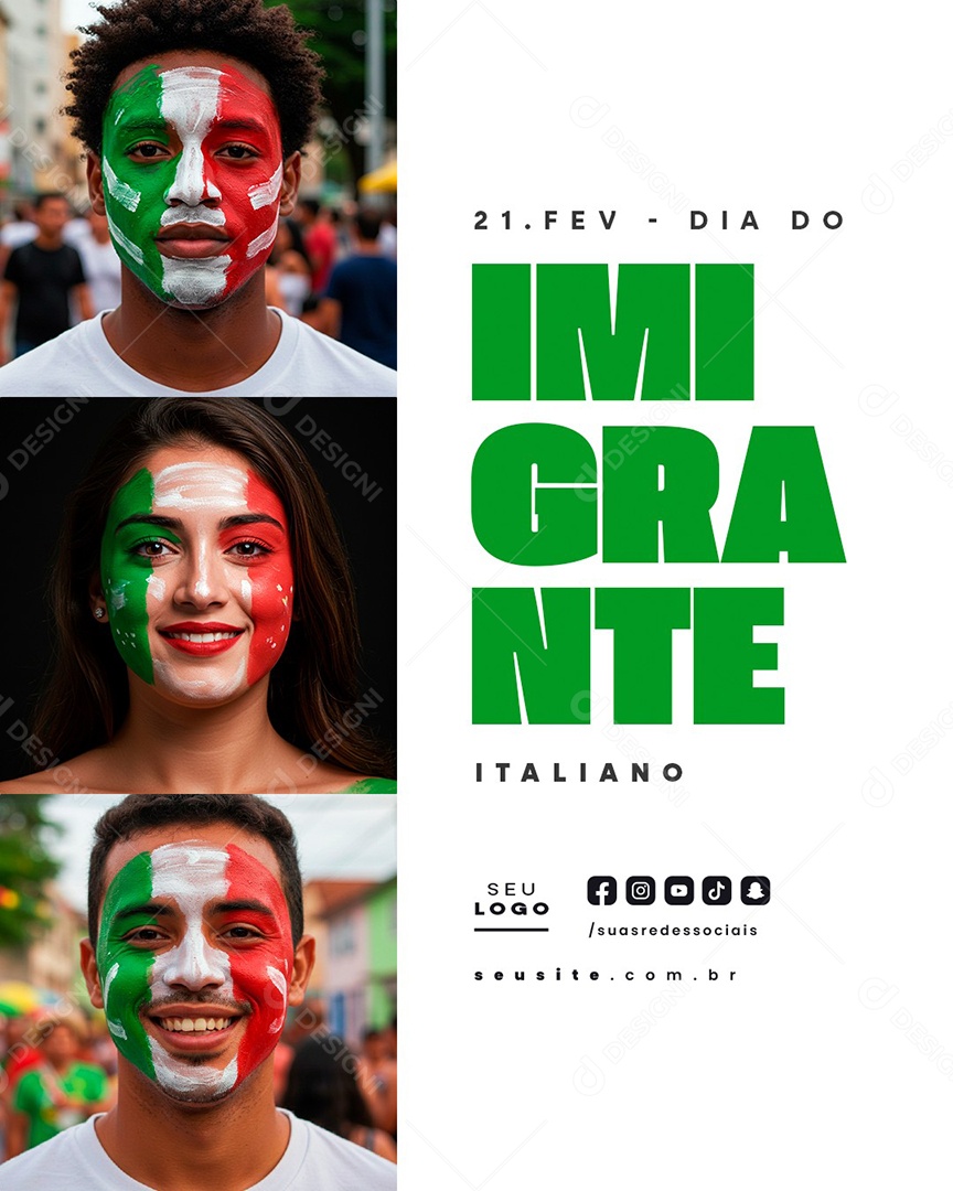Social Media Dia do Imigrante Italiano 21 de Fevereiro PSD Editável