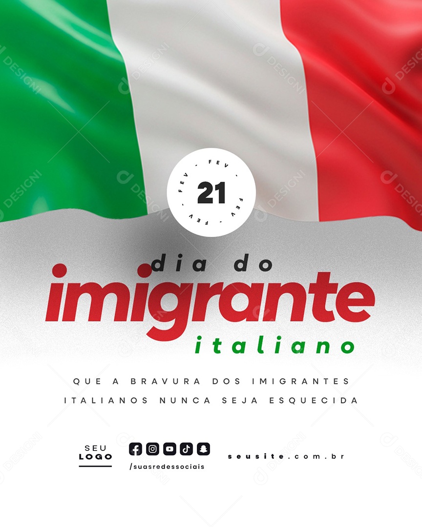 Dia do Imigrante Italiano 21 de Fevereiro Social Media PSD Editável