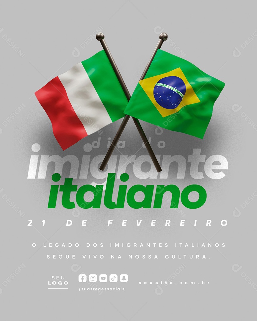 Dia do Imigrante Italiano 21 de Fevereiro O Legado Social Media PSD Editável