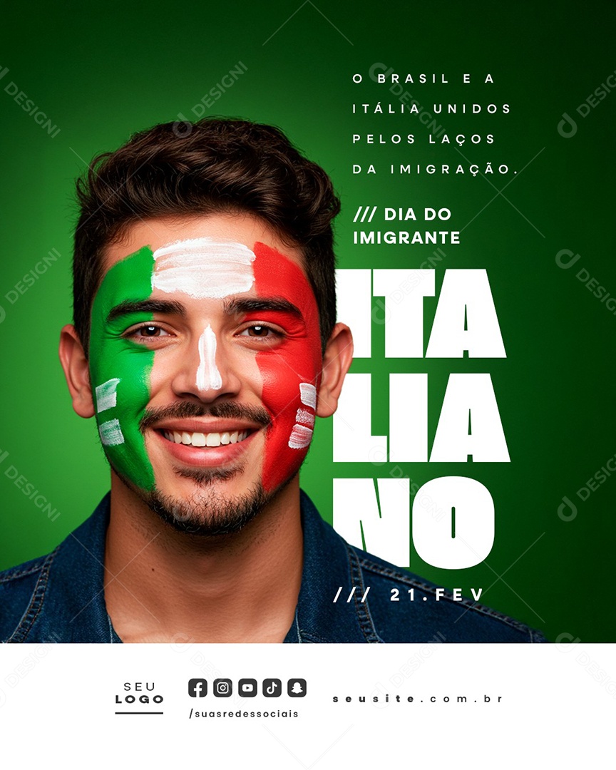 Dia do Imigrante Italiano 21 de Fevereiro Social Media PSD Editável