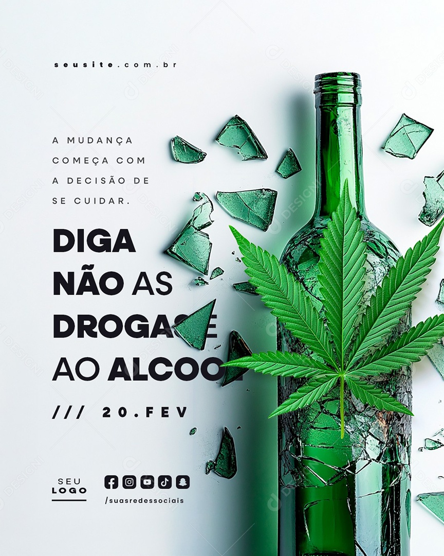 Social Media Dia de Combate às Drogas e ao Alcoolismo 20 de Fevereiro PSD Editável