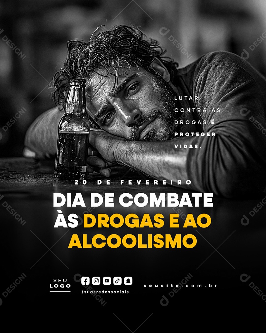 Dia de Combate às Drogas e ao Alcoolismo 20 de Fevereiro Social Media PSD Editável