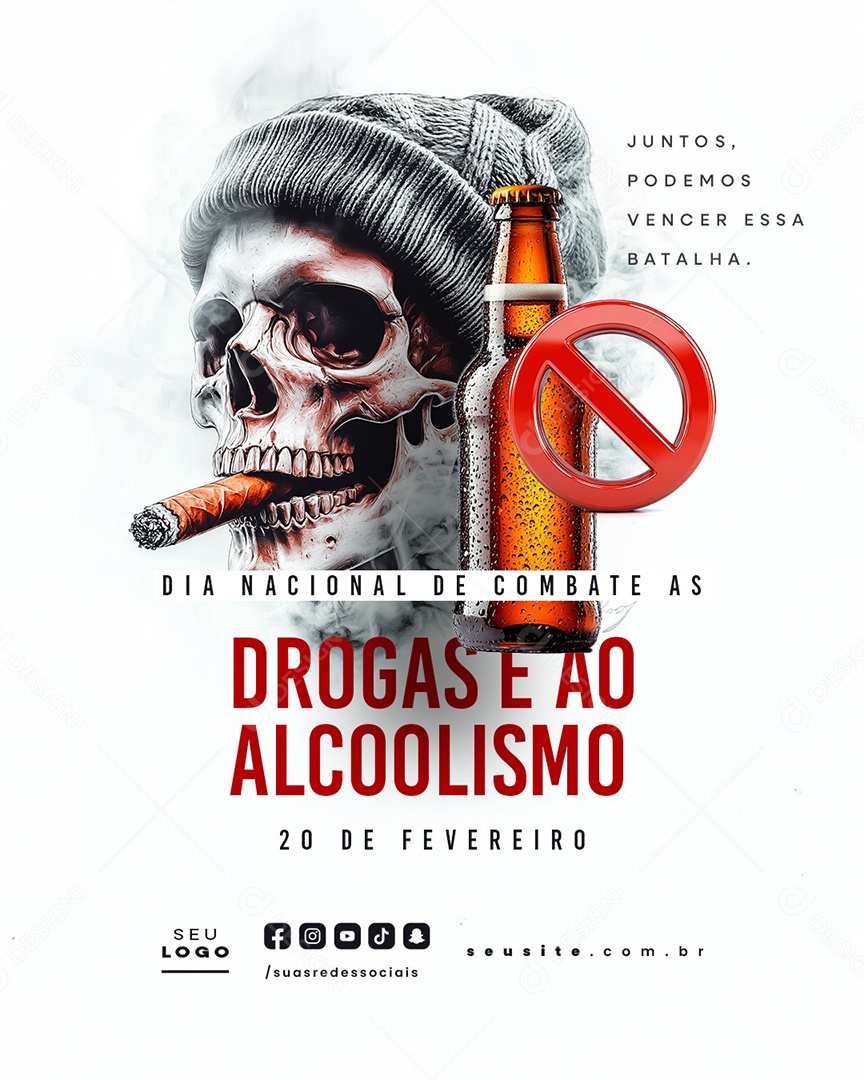Dia Nacional de Combate às Drogas e ao Alcoolismo 20 de Fevereiro Social Media PSD Editável