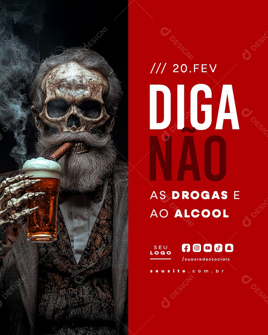 Dia de Combate às Drogas e ao Alcoolismo 20 de Fevereiro Diga Não Social Media PSD Editável