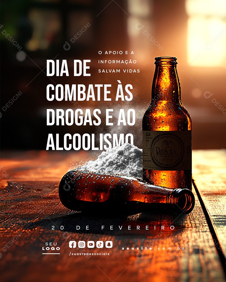 Dia de Combate às Drogas e ao Alcoolismo 20 de Fevereiro Social Media PSD Editável