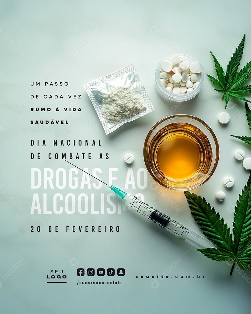 Dia de Combate às Drogas e ao Alcoolismo 20 de Fevereiro Social Media PSD Editável
