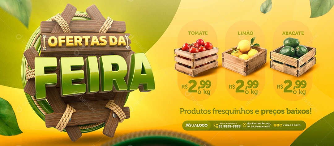 Banner Ofertas Da Feira Hortifruti Tomate Limão Abacate Social Media PSD Editável