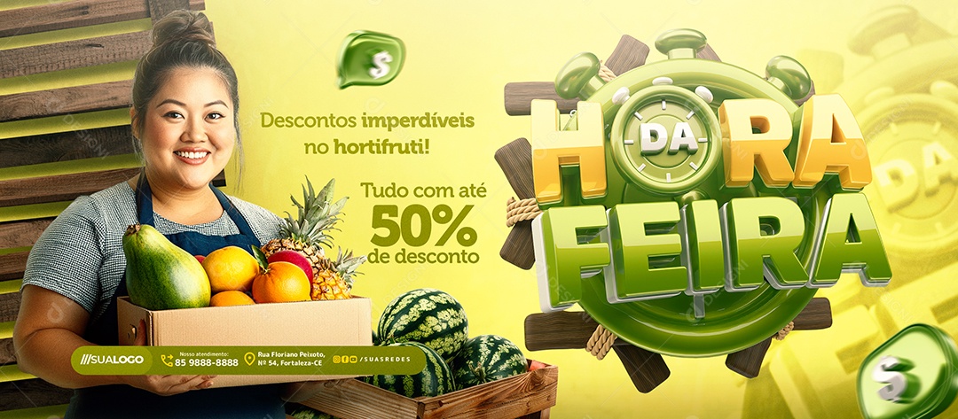 Banner Hora Da Feira Hortifruti Descontos Imperdíveis Social Media PSD Editável