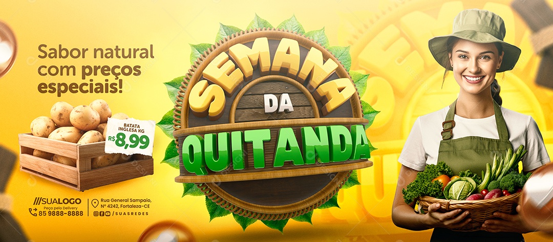 Banner Semana Da Quitanda Hortifruti Sabor Natural Social Media PSD Editável