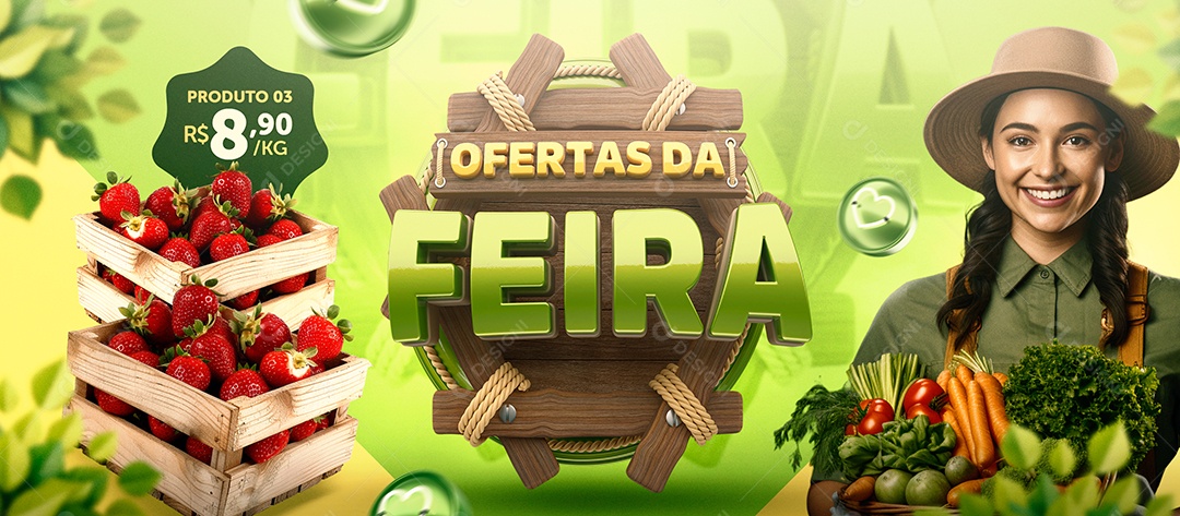 Banner Ofertas Da Feira Hortifruti Morango Social Media PSD Editável