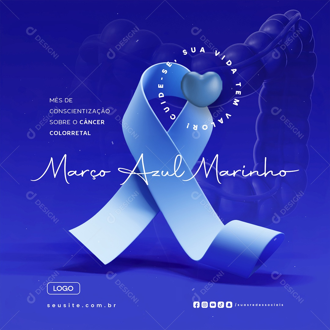 Março Azul Marinho Cuide-Se Sua Vida Tem Valor Social Media PSD Editável