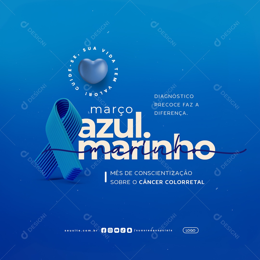 Março Azul Marinho Diagnóstico Precoce Fez a Diferença Social Media PSD Editável