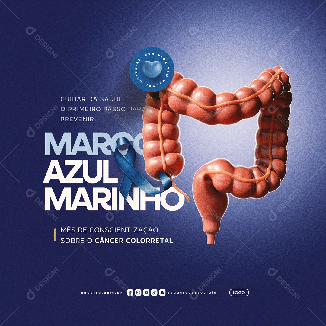 Março Azul Marinho Cuidar Da Saúde Social Media PSD Editável