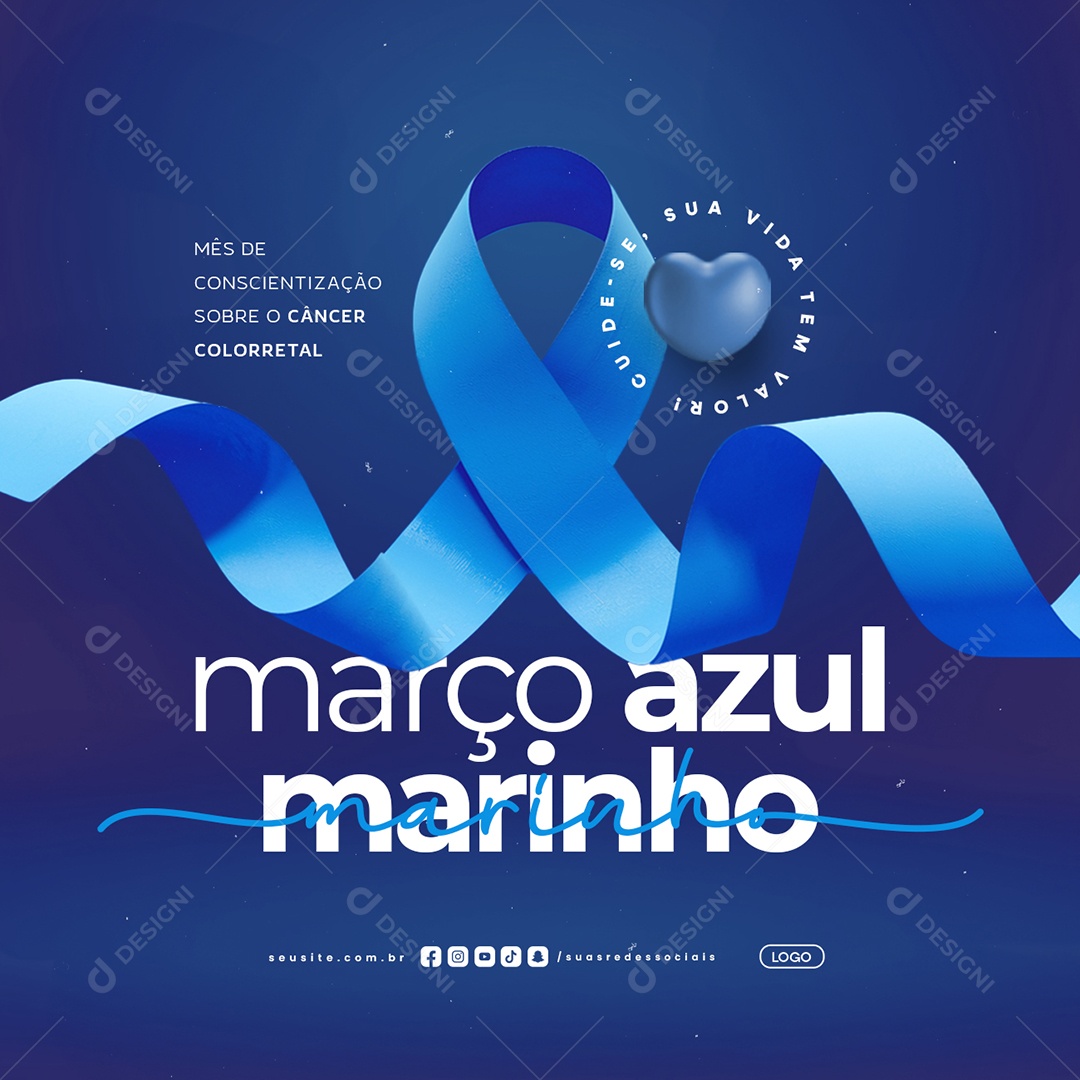 Março Azul Marinho Mês de Conscientização Sobre o Câncer Colorretal Social Media PSD Editável
