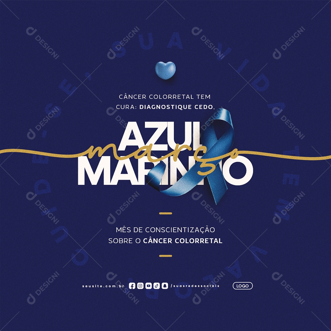 Março Azul Marinho Mês de Conscientização Sobre o Câncer Colorretal Social Media PSD Editável