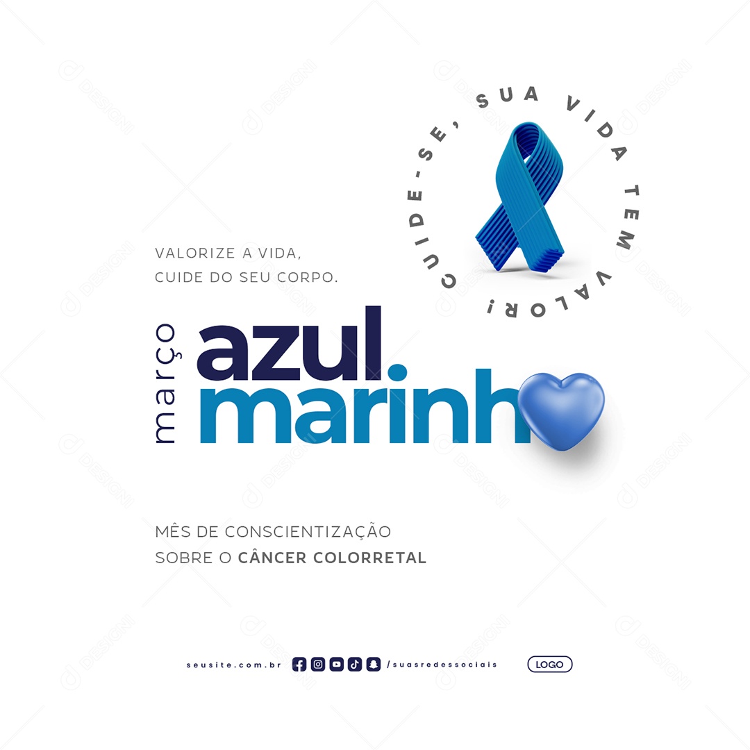Março Azul Marinho Valorize a Vida Social Media PSD Editável