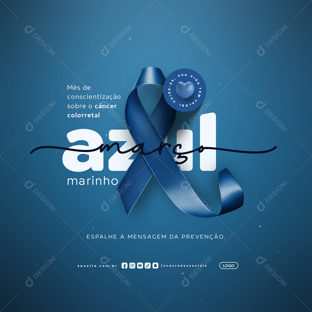 Março Azul Marinho Espalhe A Mensagem da Prevenção Social Media PSD Editável