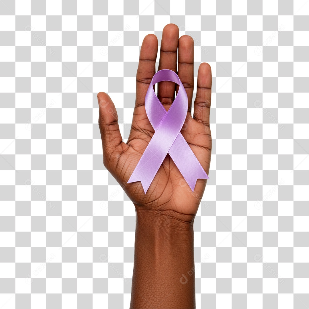 Mão Segurando Fita Roxa PNG Transparente
