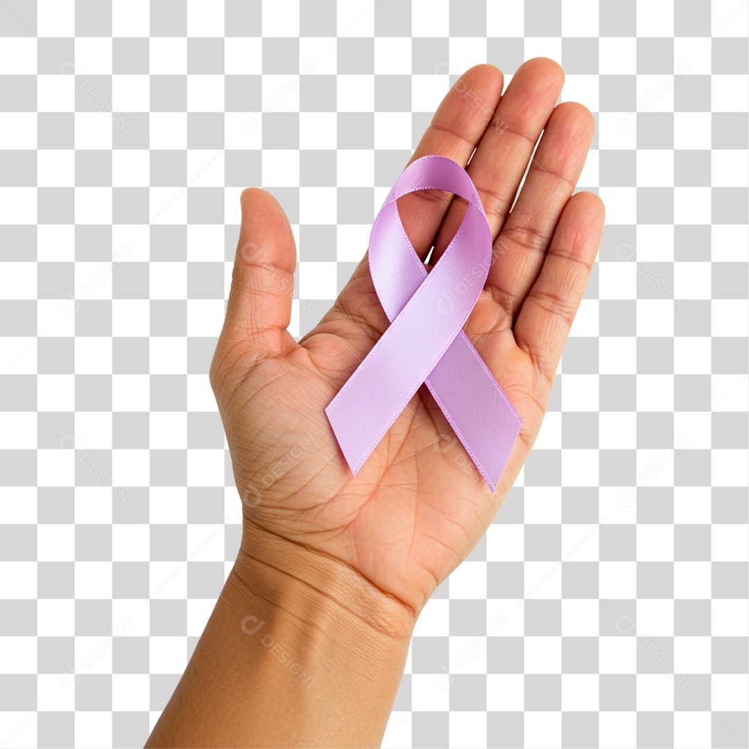 Mão Segurando Fita Roxa PNG Transparente